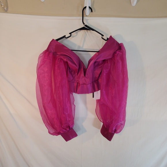 KIMBERLY GOLDSON  Liyah Puff Sleeve Crop Top  Women's XS Pink Intermix New Tags. - Picture 5 of 6